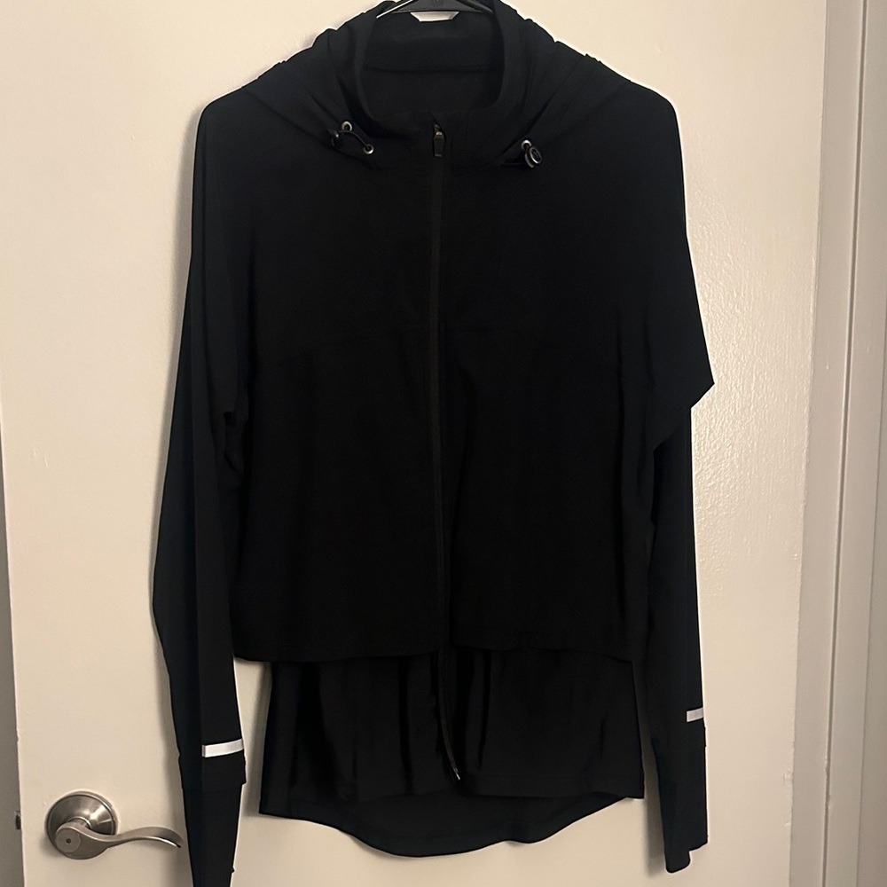 Sweaty Betty Black Hooded Zip-Front Running Jacket Size L